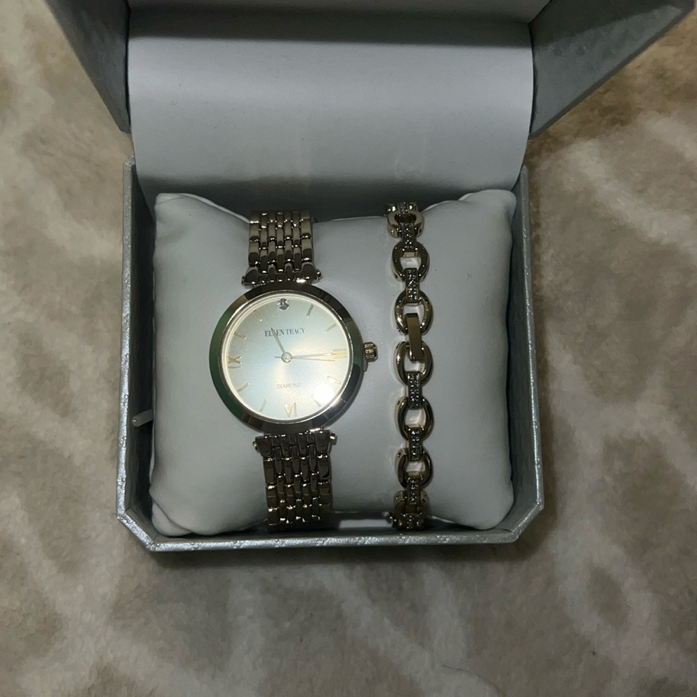 Ellen Tracy Diamond Collection Watch and Bracelet Set